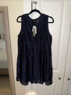 Banana Republic Navy Sleeveless Textured Babydoll Dress NWT